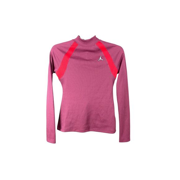 Jordan Women’s Long Sleeve Tight Fit Ribbed Mock Neck Top Pink Red Size S - Picture 2 of 8